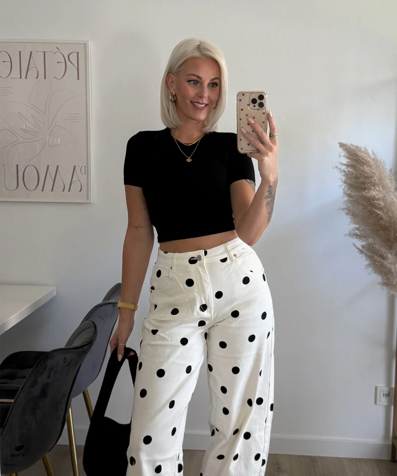 Stretch Balloon Jeans Zita Punkte Weiß