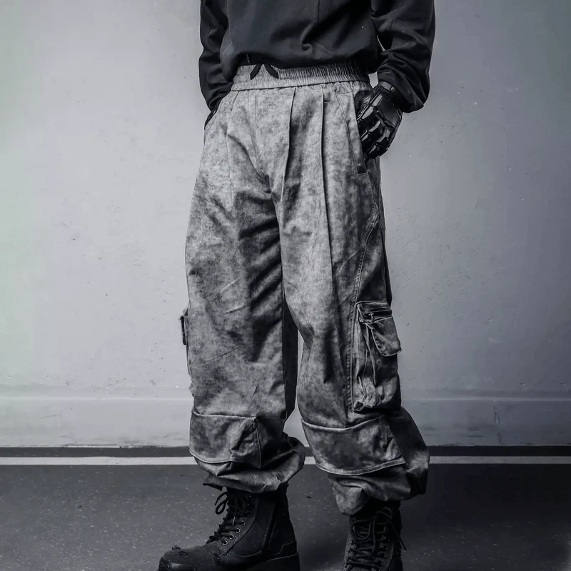 Herren Techwear Cargohose mit großer Tasche, gewaschen, locker geschnitten