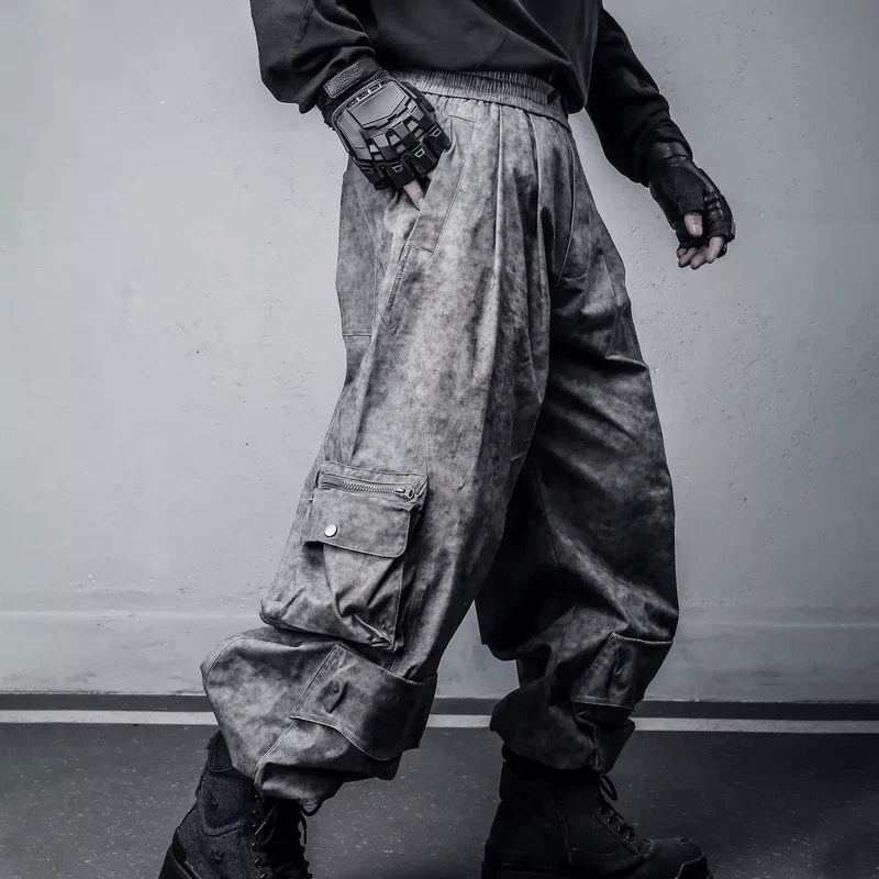 Herren Techwear Cargohose mit großer Tasche, gewaschen, locker geschnitten