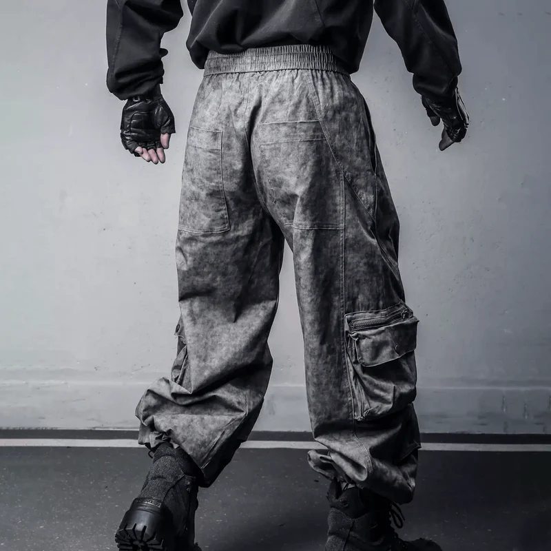 Herren Techwear Cargohose mit großer Tasche, gewaschen, locker geschnitten