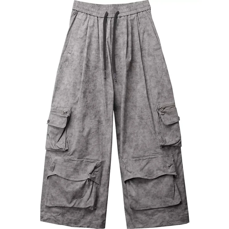 Herren Techwear Cargohose mit großer Tasche, gewaschen, locker geschnitten