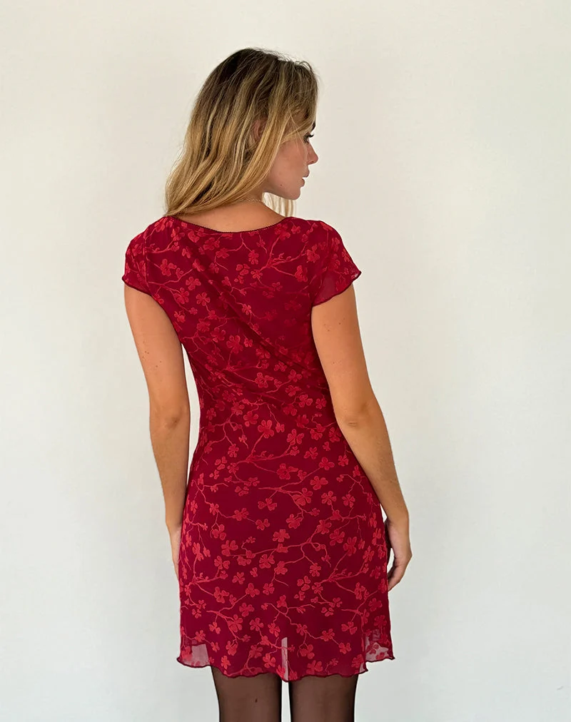 Lashka Minikleid in Rot Grunge Floral Flock