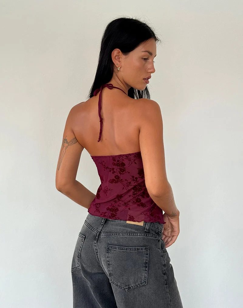 Janar Top in Botanical Flower Maroon