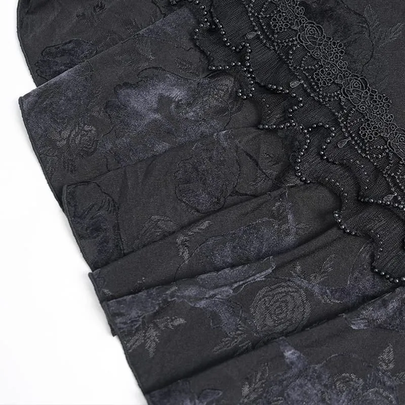 Gothic-Kleid für Damen mit Rosenrüschen, Perlenfransen und asymmetrischem Saum – Abschlusskleid