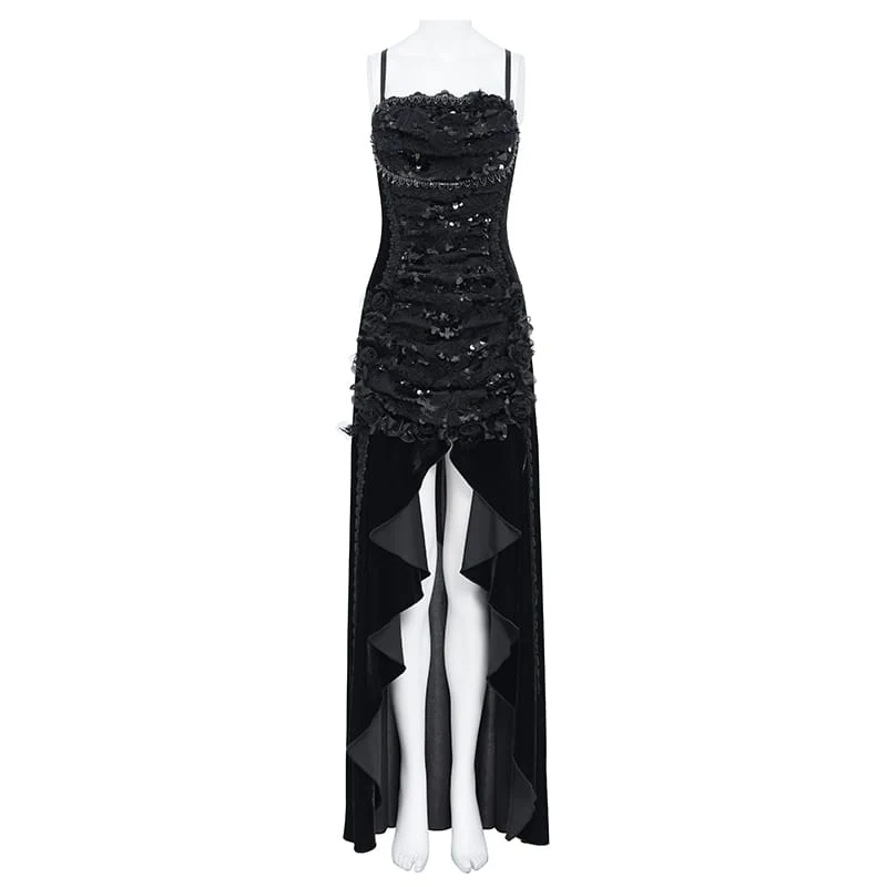 Gothic-Rosen-Schnürkleid aus Samt mit asymmetrischem Saum und Raffungen für Damen, Abschlusskleid