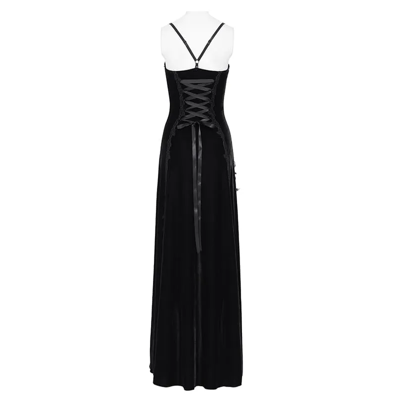 Gothic-Rosen-Schnürkleid aus Samt mit asymmetrischem Saum und Raffungen für Damen, Abschlusskleid
