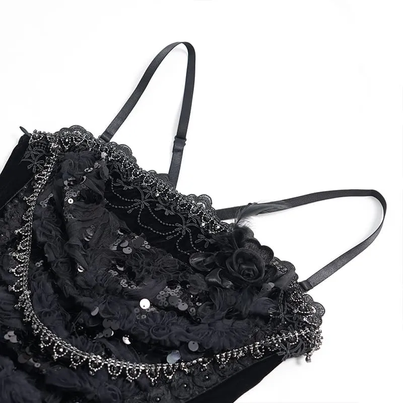 Gothic-Rosen-Schnürkleid aus Samt mit asymmetrischem Saum und Raffungen für Damen, Abschlusskleid