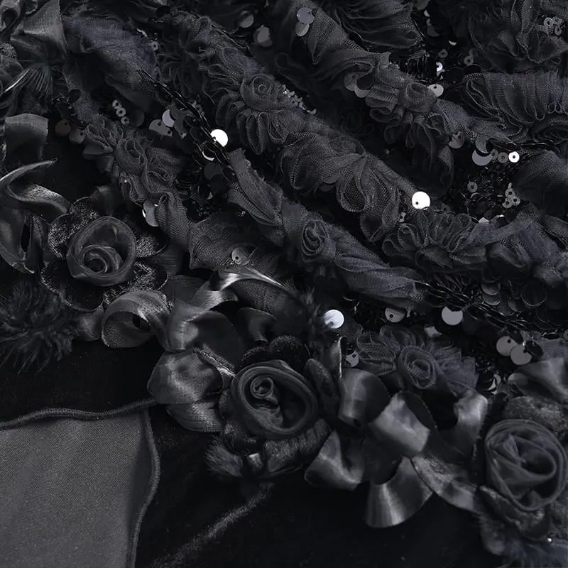 Gothic-Rosen-Schnürkleid aus Samt mit asymmetrischem Saum und Raffungen für Damen, Abschlusskleid
