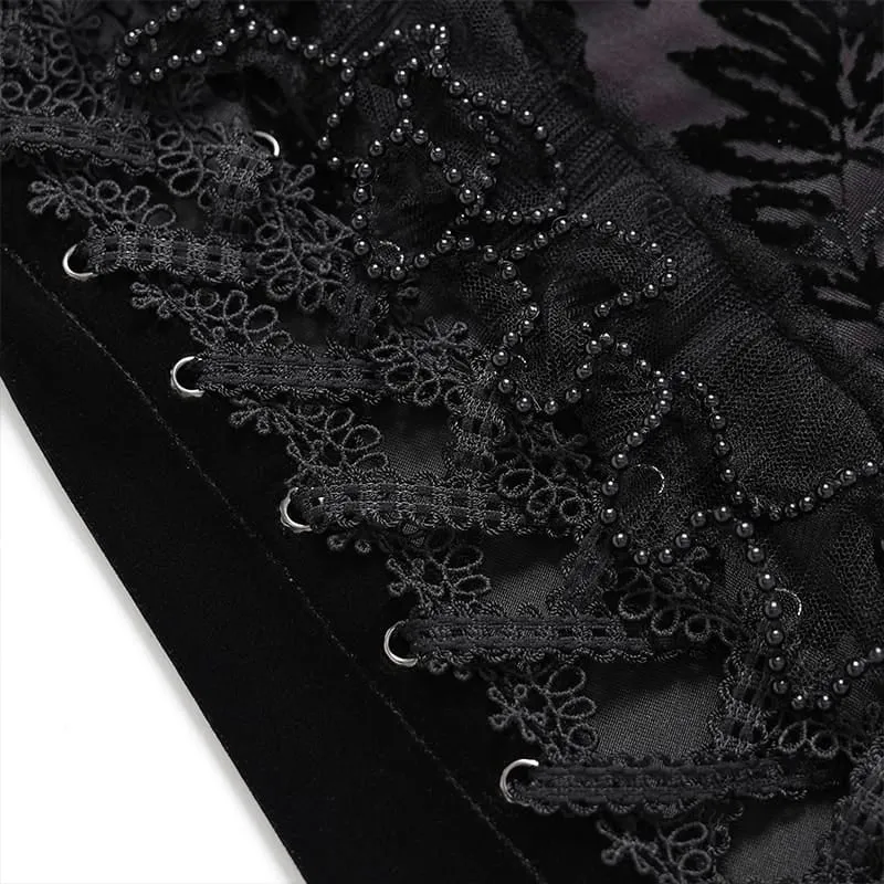 Gothic-Brautkleid für Damen mit Blumenmuster, seitlicher Schnürung, Perlenbesatz, Rüschen und Kettenverzierungen