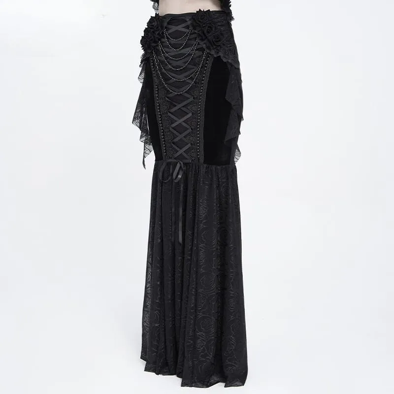 Gothic-Schnürrock mit Rosenperlenkette im Meerjungfrauenstil für Damen