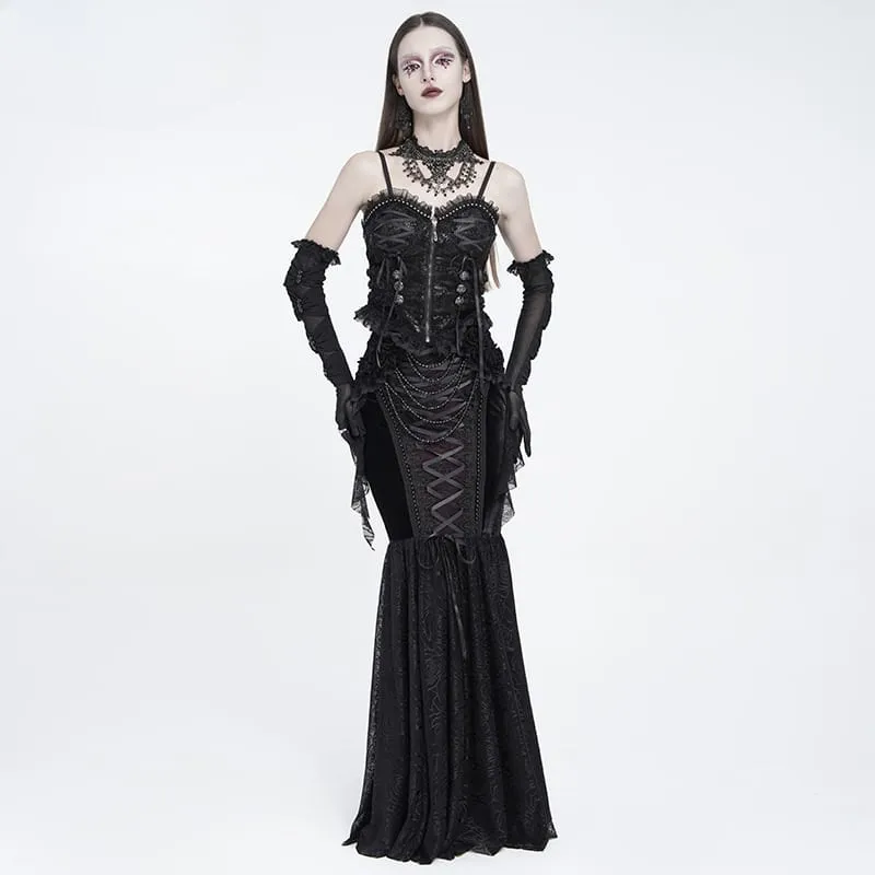 Gothic-Schnürrock mit Rosenperlenkette im Meerjungfrauenstil für Damen