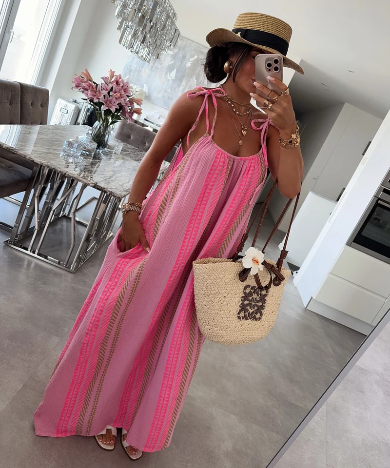 Musselin Maxi Kleid Riri Muster Rosa