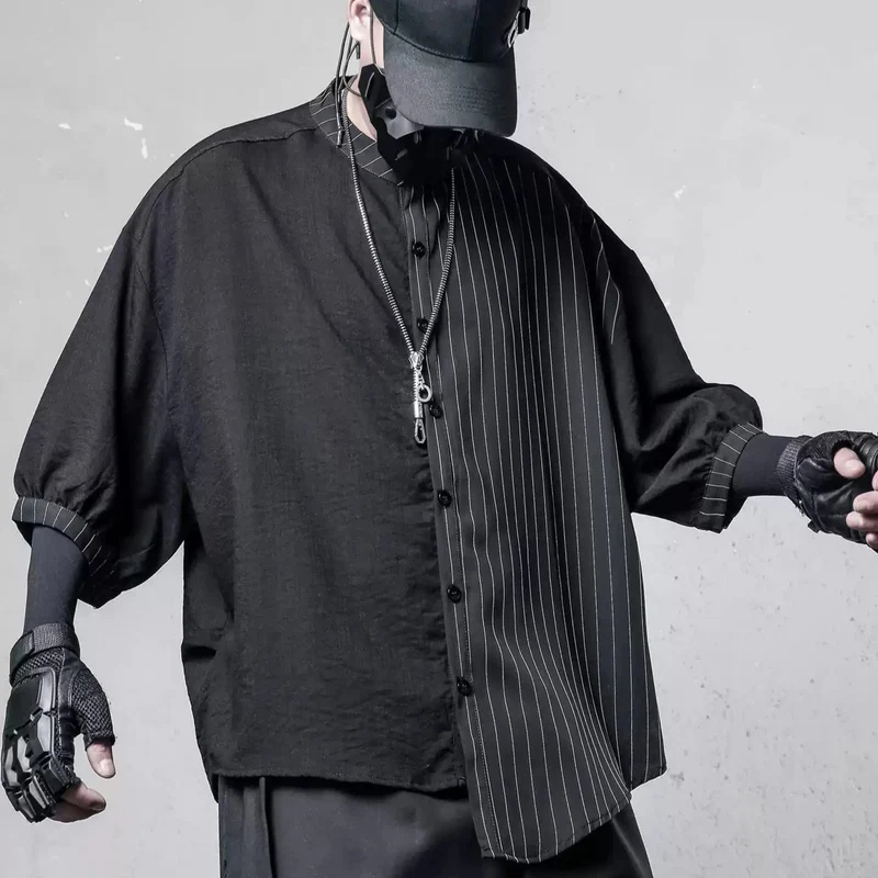 Herren Techwear Asymmetrisches Nadelstreifen-Hemd mit lockerer Passform