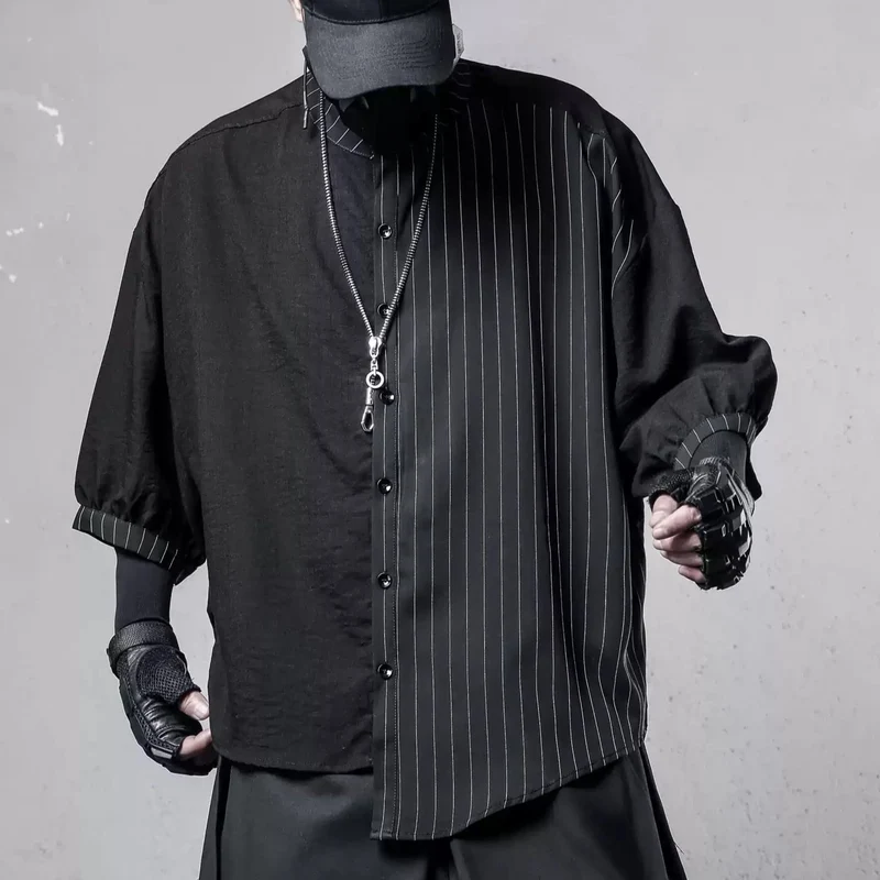 Herren Techwear Asymmetrisches Nadelstreifen-Hemd mit lockerer Passform