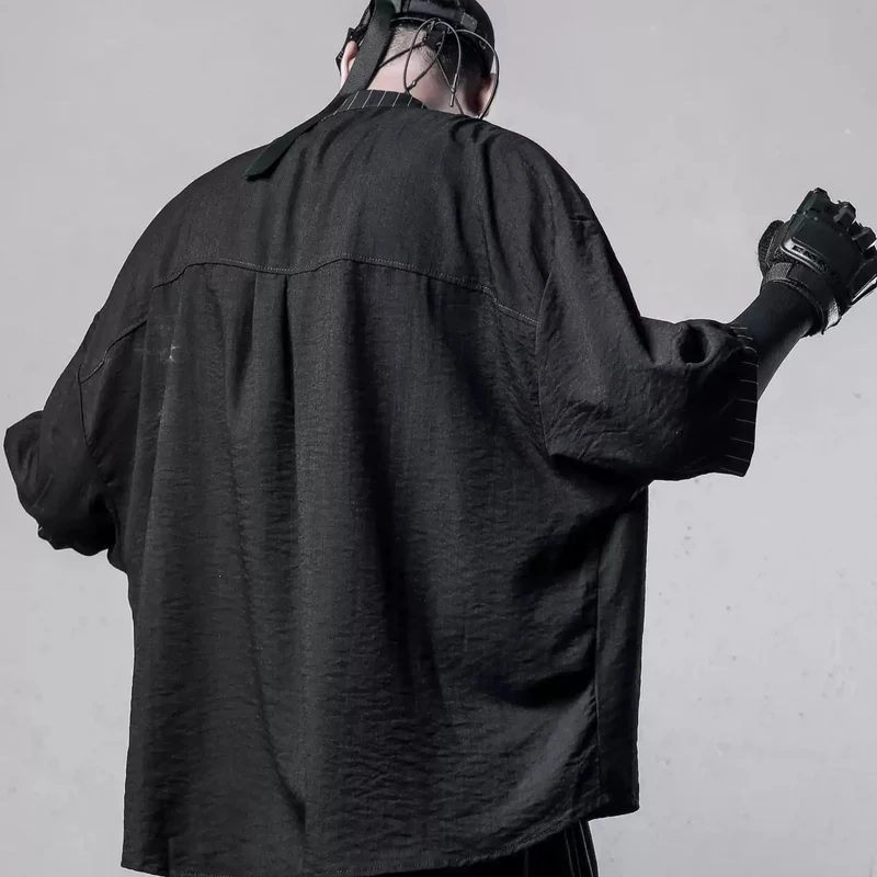 Herren Techwear Asymmetrisches Nadelstreifen-Hemd mit lockerer Passform