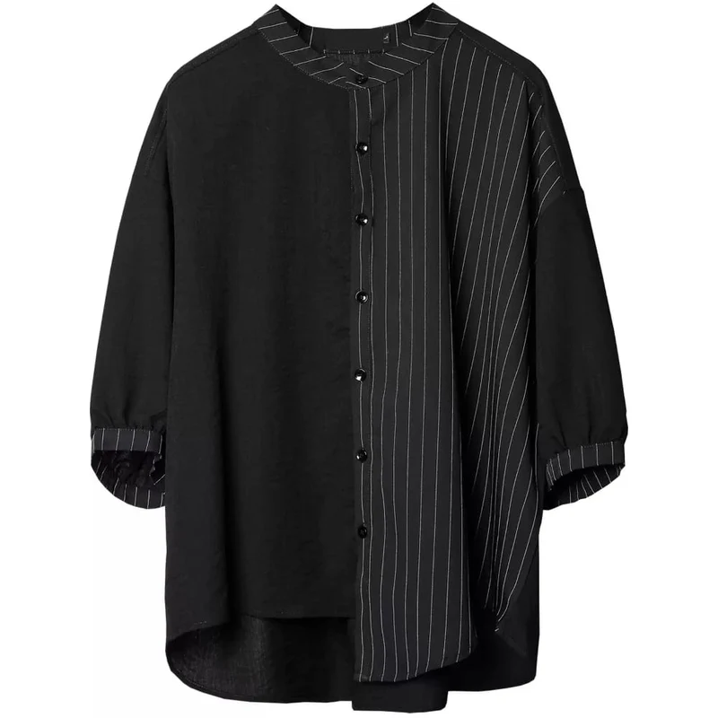 Herren Techwear Asymmetrisches Nadelstreifen-Hemd mit lockerer Passform