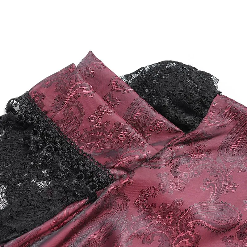 Gothic-Bluse für Damen mit floralem Spitzen-Patchwork und Jacquard-Muster sowie ausgestellten Ärmeln