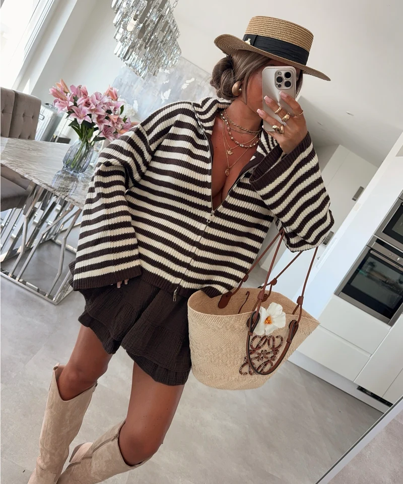 Zip Pullover Rani Braun