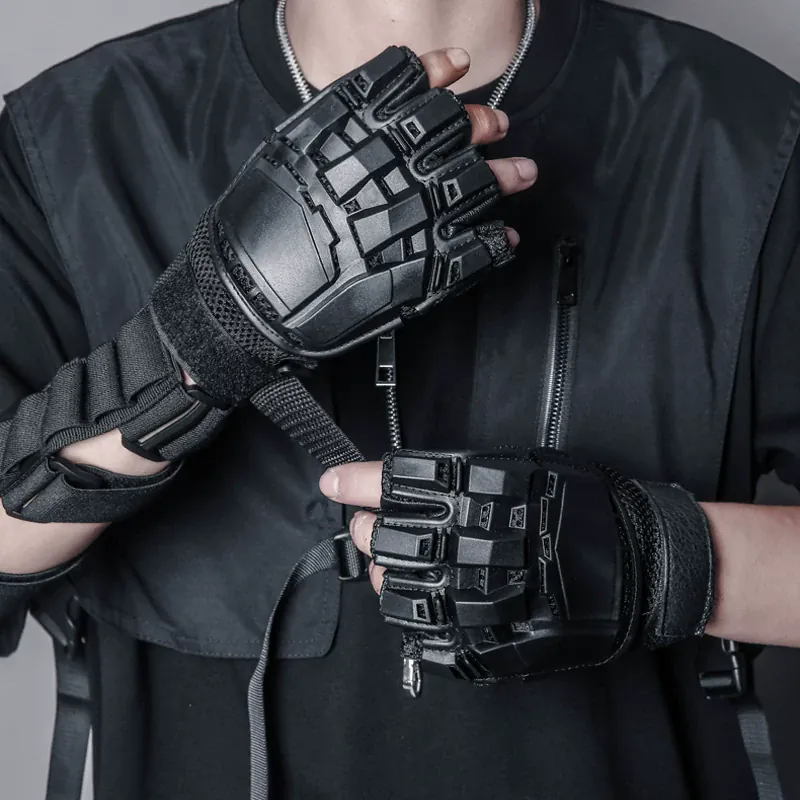 Techwear-Taktikhandschuhe für Herren mit harter Schale und halben Fingern
