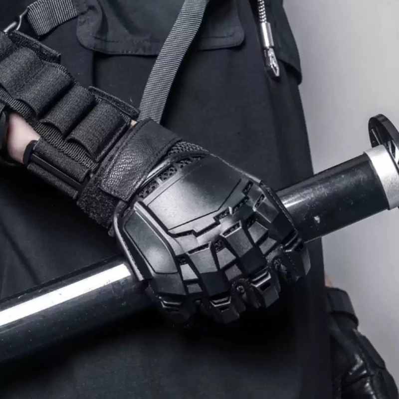 Techwear-Taktikhandschuhe für Herren mit harter Schale und halben Fingern
