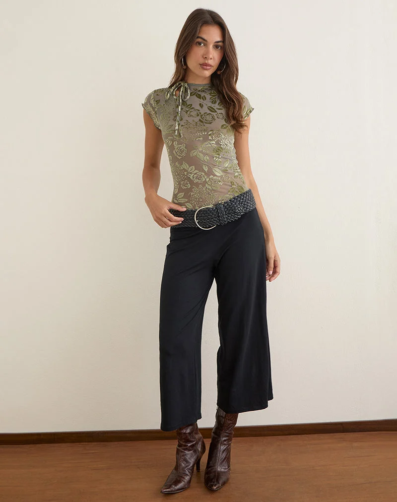 Jiwon Keyhole-Top aus Burn-Out-Mesh in Olivgrün
