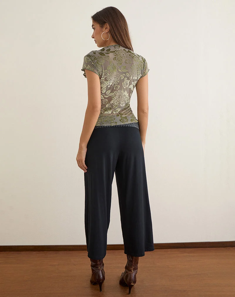 Jiwon Keyhole-Top aus Burn-Out-Mesh in Olivgrün