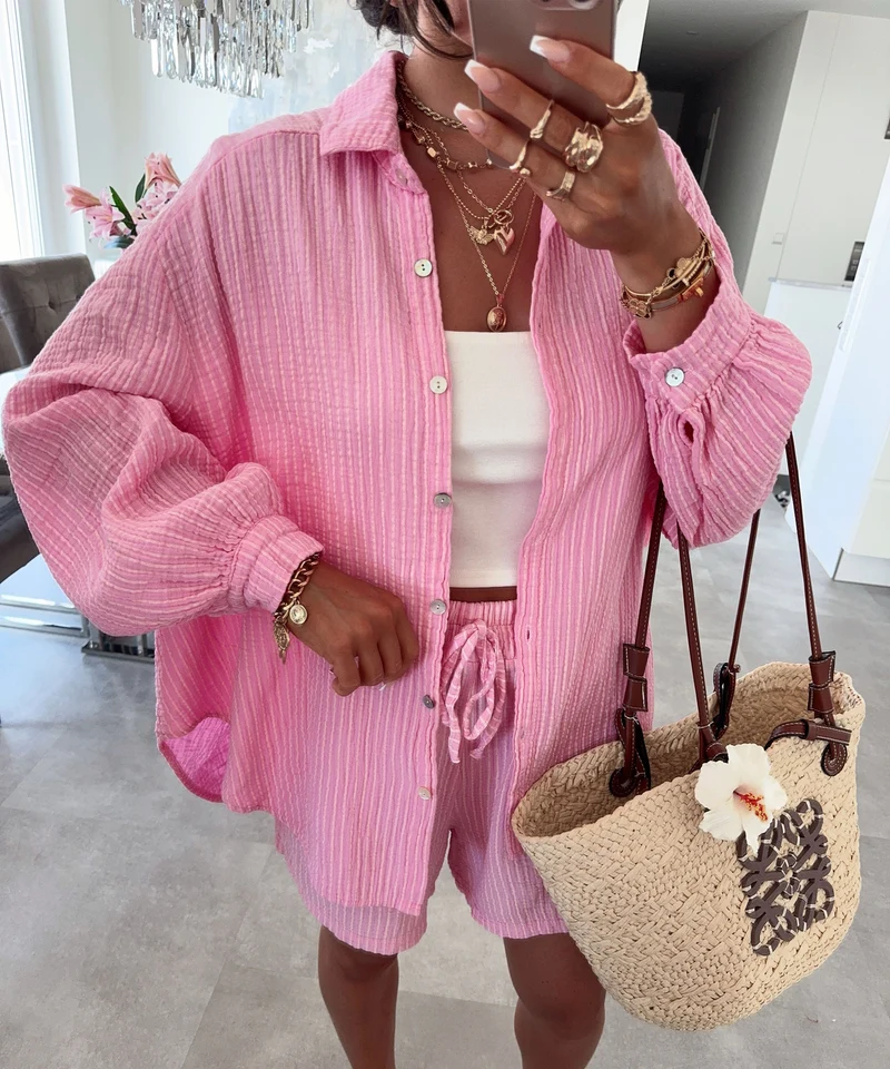 Musselin Shorts Felixa Streifen Hellpink