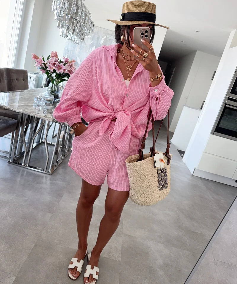 Musselin Shorts Felixa Streifen Hellpink