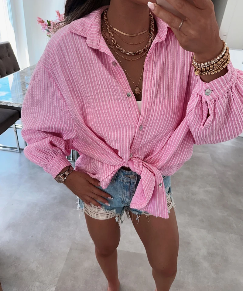 Musselin Bluse Felixa Streifen Hellpink