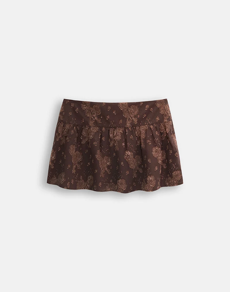 Daju Minirock aus braunem Chiffon mit Blumen-Jacquardmuster
