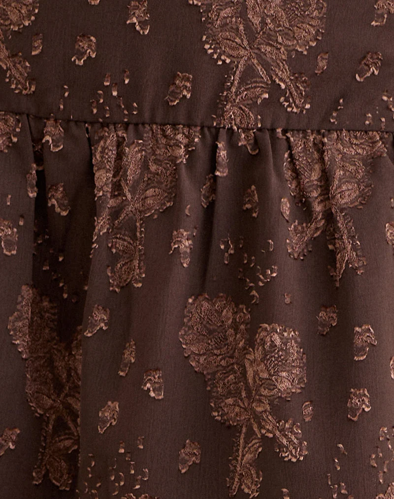 Daju Minirock aus braunem Chiffon mit Blumen-Jacquardmuster
