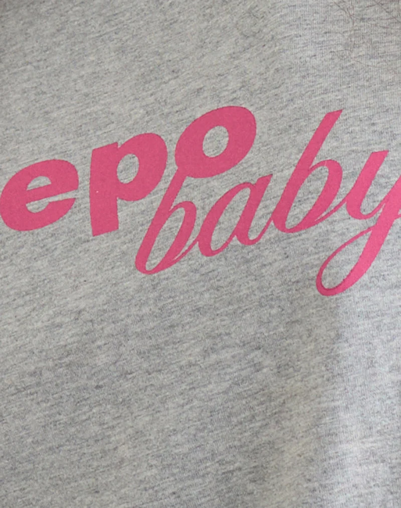 Clio Baggy-T-Shirt in Grau meliert mit „Nepo Baby“-Aufdruck