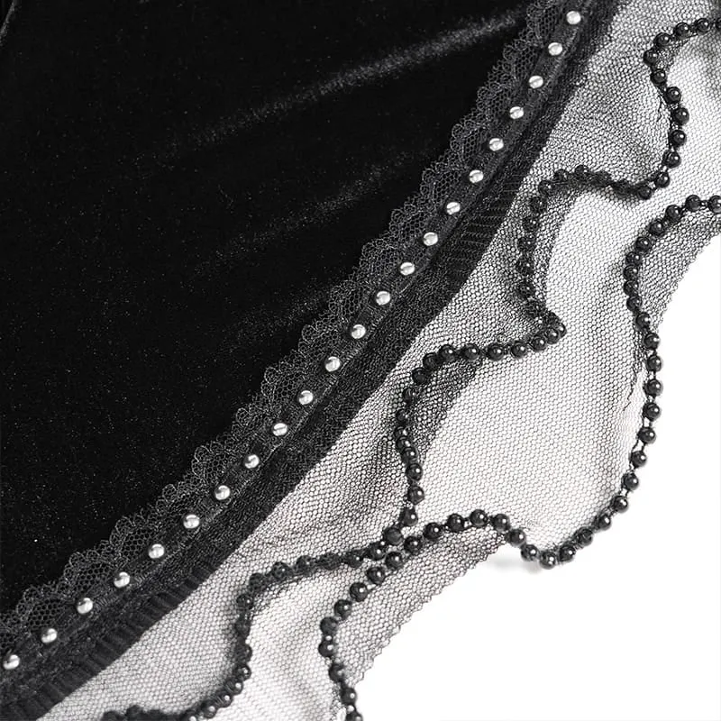 Gothic-Umhang aus Samt für Damen mit Rosenrüschen, Quasten und ausgestellten Ärmeln.
