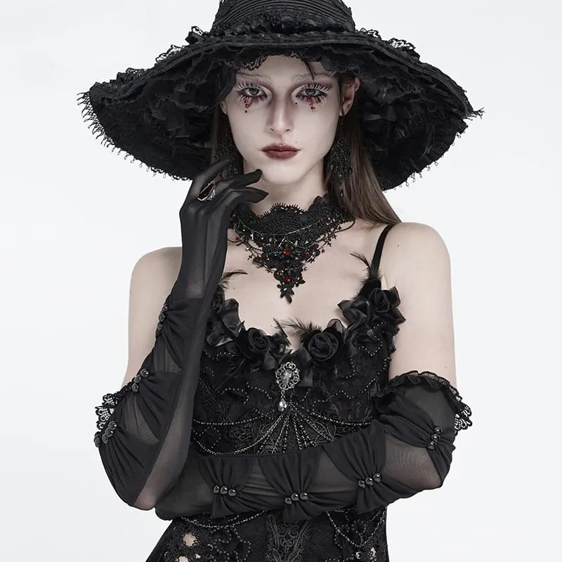 Lange Gothic-Handschuhe für Damen mit gerafftem Mesh-Einsatz