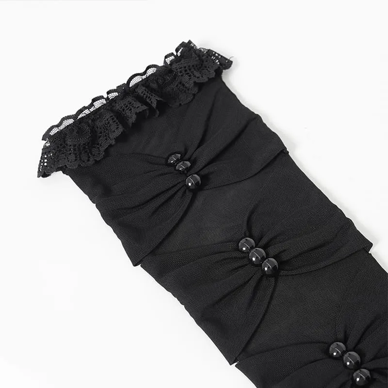 Lange Gothic-Handschuhe für Damen mit gerafftem Mesh-Einsatz