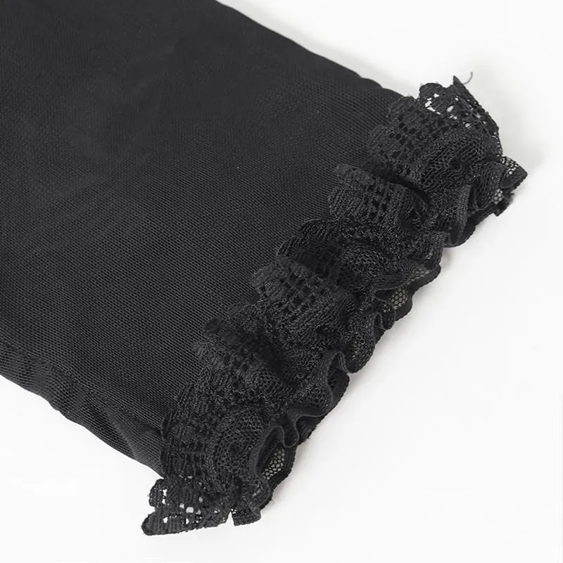 Lange Gothic-Handschuhe für Damen mit gerafftem Mesh-Einsatz