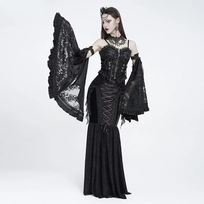Gothic-Ärmel mit floraler Spitze und Rüschen für Damen