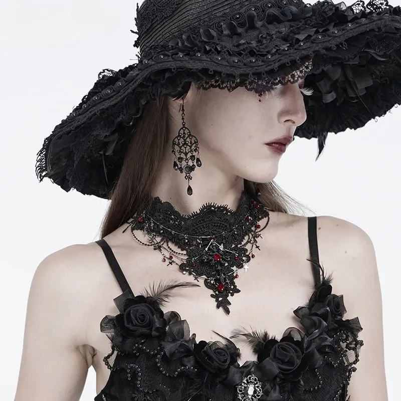 Gothic-Choker für Damen mit Kreuzkette, Perlen und Spitze