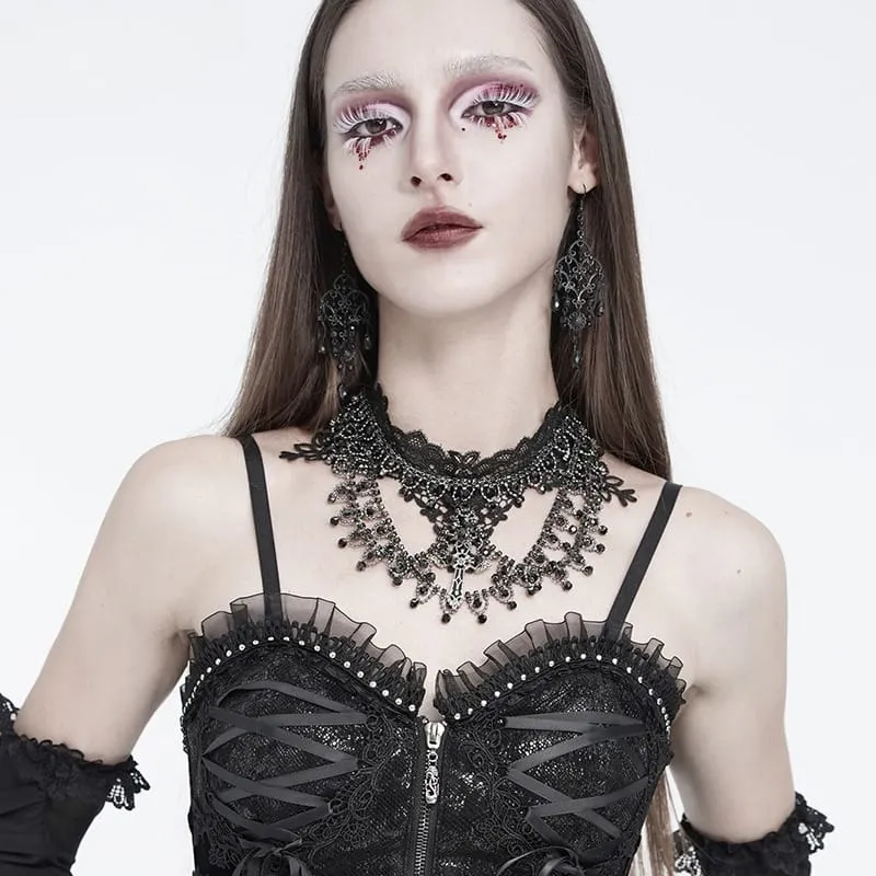 Gothic-Choker für Damen mit Kreuz, mehrlagiger Kette und Spitze