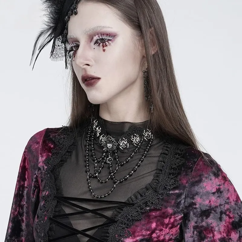 Gothic-Choker für Damen mit Spinnenmotiv, Perlenkette und Spitze