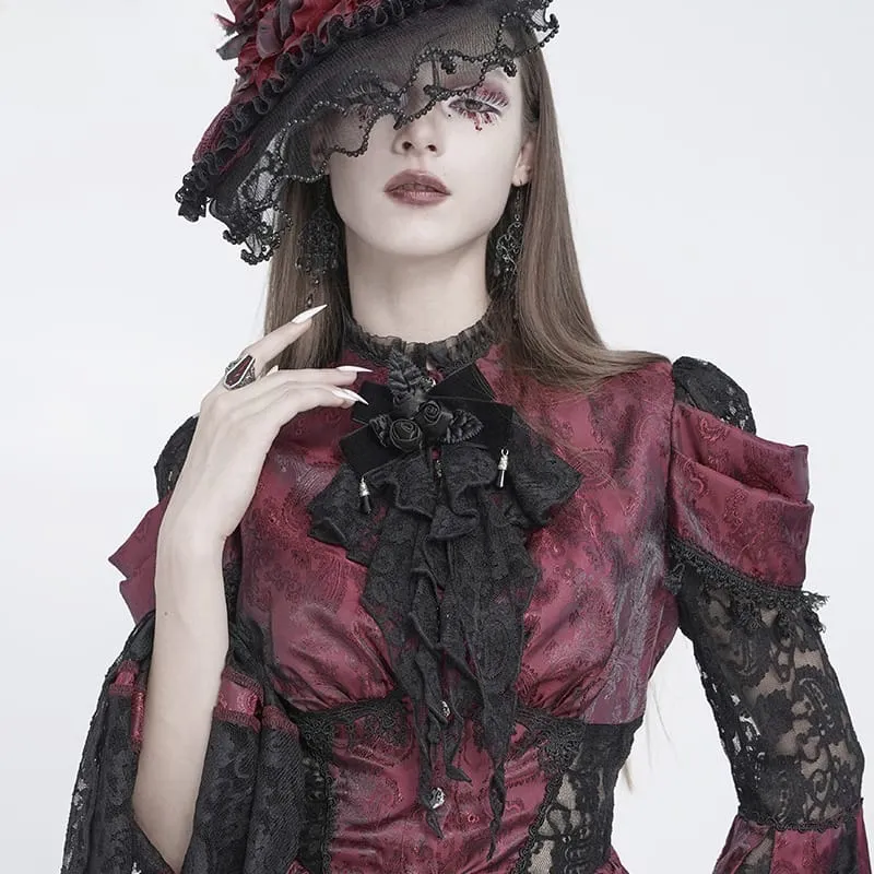 Gothic-Jabot für Damen mit Rosenrüschen aus Spitze