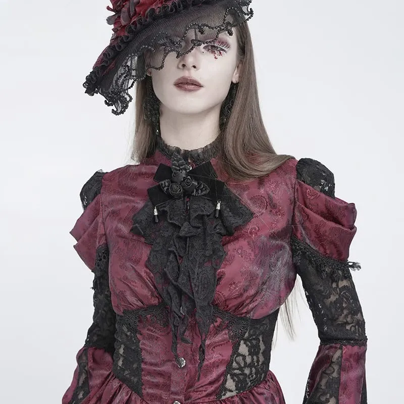Gothic-Jabot für Damen mit Rosenrüschen aus Spitze