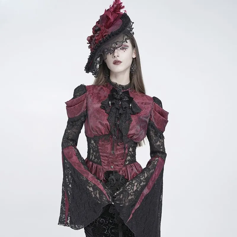 Gothic-Jabot für Damen mit Rosenrüschen aus Spitze