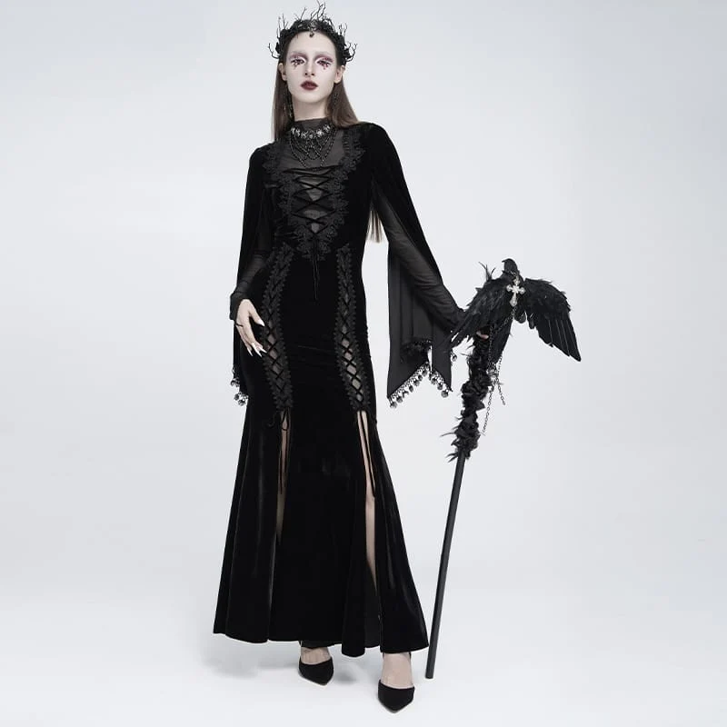 Gothic-Stab für Frauen mit Rabenkreuz, Rose und Kette