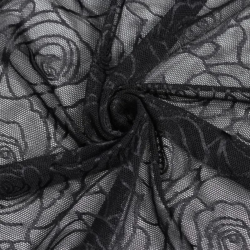 Gothic-Umhang mit Rosenmuster und Kapuze aus Netzgewebe für Damen