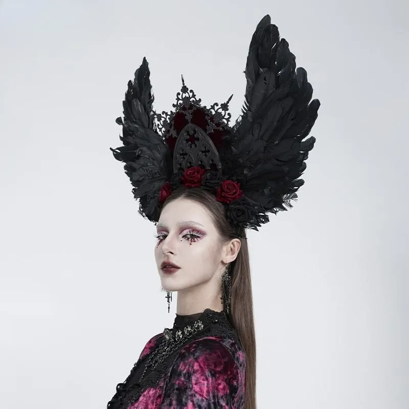 Gothic-Kopfschmuck mit Rosenfedern für Damen