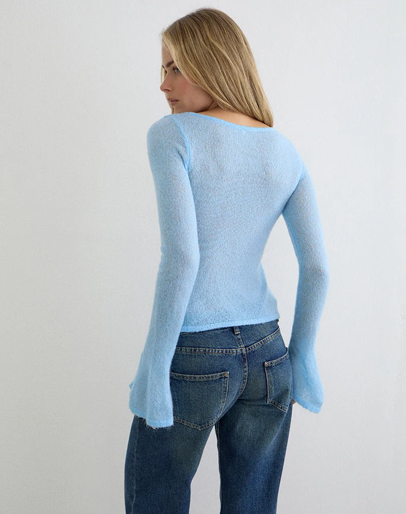 Kaizo-Top aus transparentem Strick in Cool Blue