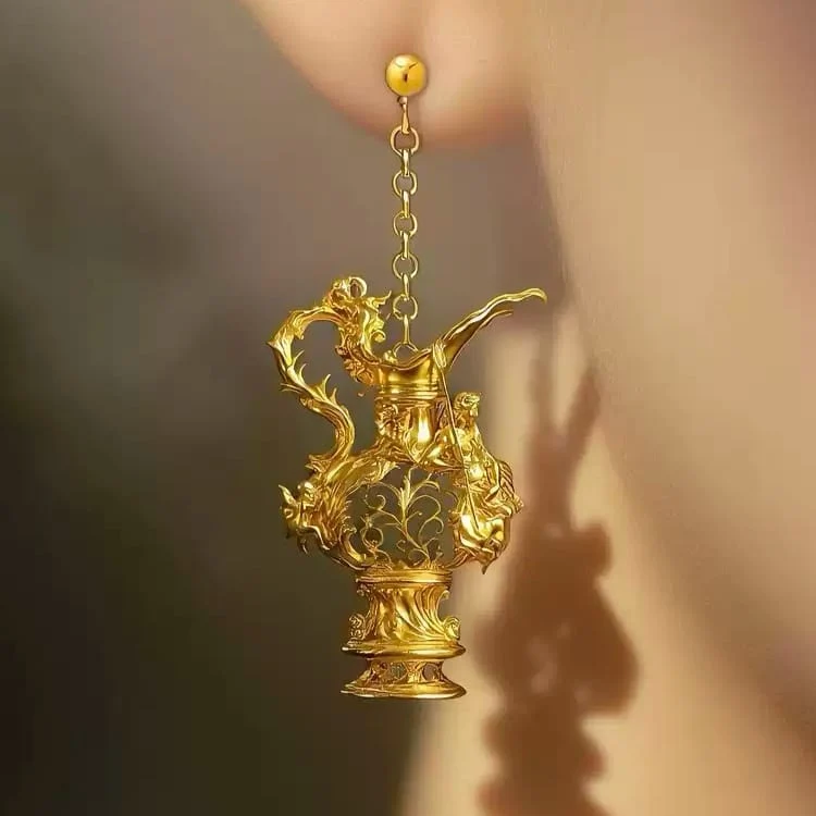 Gothic-Ohrstecker für Damen mit asymmetrischem Ausschnitt und Krugmotiv