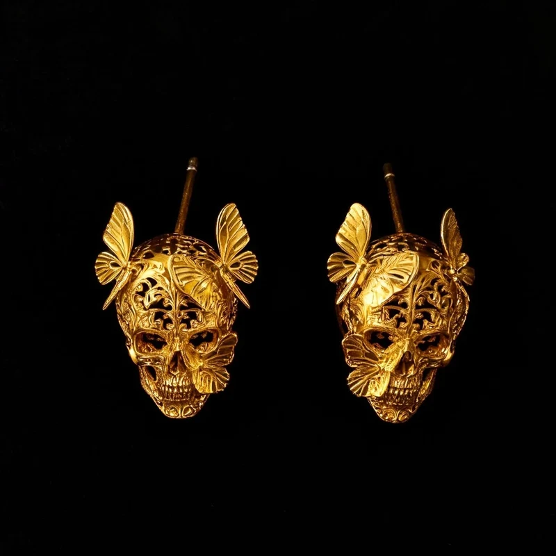 Gothic-Ohrstecker mit Totenkopf- und Schmetterlingsausschnitt für Damen