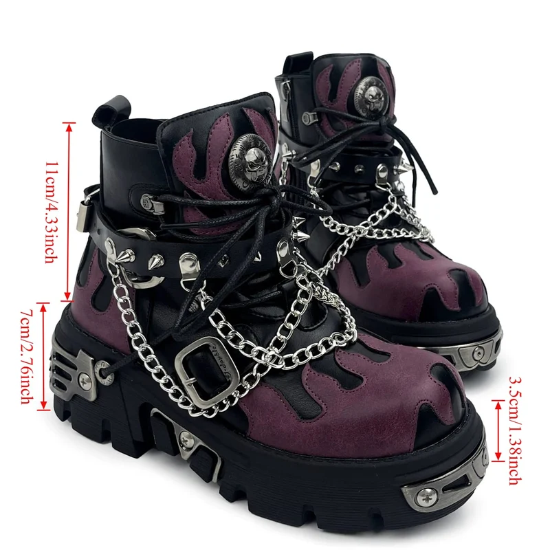 Punk-Sneaker für Herren mit Nieten, Kettenriemen, Schnalle, zweifarbiger Plateausohle und klobiger Sohle